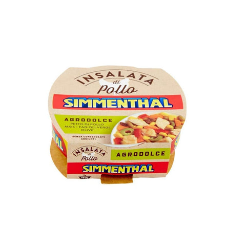 Simmenthal Hülsenfrüchte & Bohnen Simmenthal Insalata Di Pollo Agrodolce Süß saurer Hühnersalat Hühnerbrust mit Mais, grünen Bohnen und Oliven Frei von Konservierungsstoffen Fertiggericht 160 g italienisch Original 8004030924000