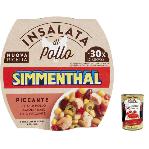 Simmenthal Hülsenfrüchte & Bohnen Simmenthal Piccante, Hähnchenbrustsalat mit grünen Cannellini Bohnen, Mais und roten Bohnen, 160 gr italienisch Original 8004030926004