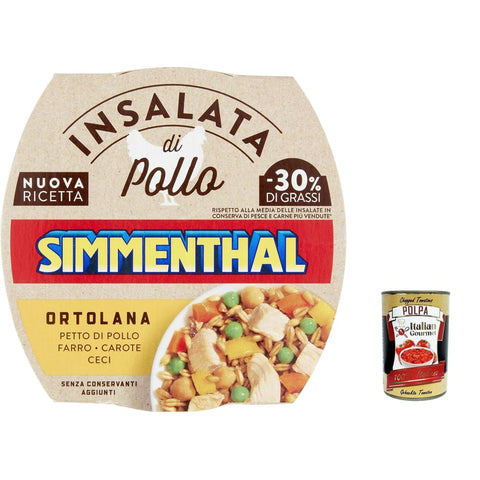 Simmenthal Snack Kuchen & Backwaren Simmenthal Ortolana, Hähnchenbrustsalat mit Dinkel, Kichererbsen, Karotten und Erbsen, 160 gr italienisch Original 8032804040014