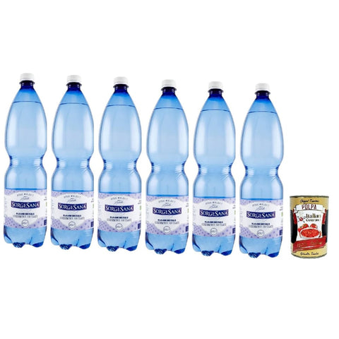 Sorgesana Acqua Minerale Cola Sorgesana Acqua Minerale Oligominerale Leggermente Frizzante, 6x 1,5 L, Leicht funkelndes Mineralwasser Original italienisch inkl. Italian Gourmet Polpa 400g 8032804040014