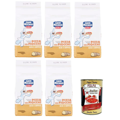 Spadoni Koch- & Backzutaten Spadoni Molino Gran Mugnaio Pizza Coi Fiocchi-mit Kartoffelflocken, Pizzamischung mit allen Zutaten für eine tiefe und weiche Pizza 5x 1000gr Original italienisch inkl. Italian Gourmet Polpa 400g 8002213007885