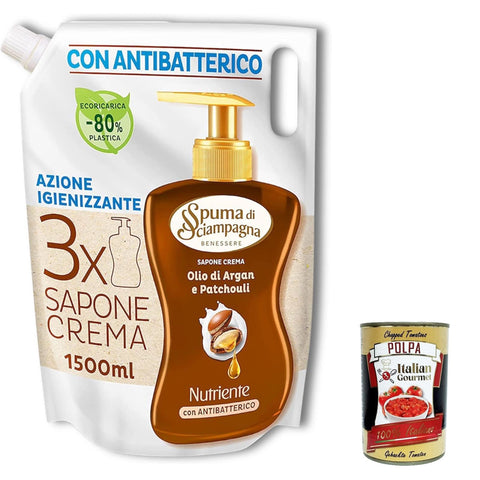 Spuma di Sciampagna Nachfüllpackung Flüssigseife, Ecoricarica Arganöl und Patchouli Benessere Idratante Liquid Soap 1500 ml italienisch Original