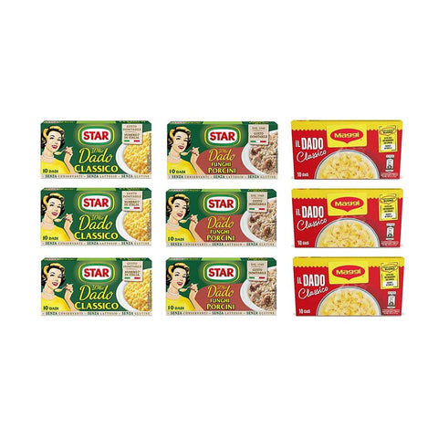 Star Gemüsebrühe Star Testpaket Brühe Dado Suppenwürfel Star Classico (3x10pz) + Star Funghi Porcini (3x10pz) + Maggi Classico (3x10pz) italienisch Original 8000050009307