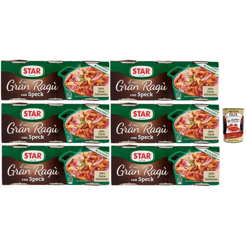 Star Tomatensauce Star il mio Gran Ragù con geräucherter Schinken, mit 100% italienischem Fleisch, N.1 in Italien, 6x Packung mit 3 Dosen à 100g Original italienisch inkl. Italian Gourmet Polpa 400g 8032804040014