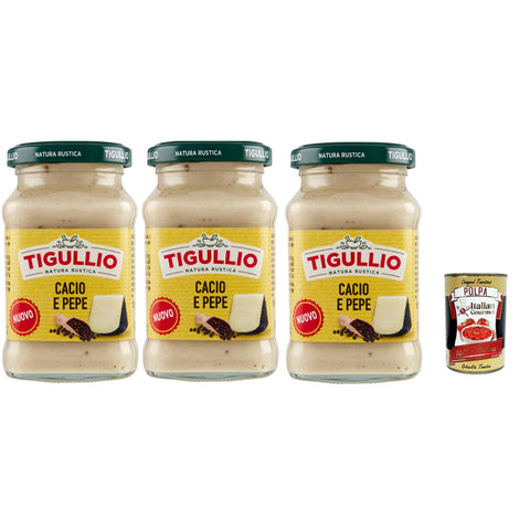 Star Tigullio sugo Cacio und Pepe -Sauce mit Pecorino Romano Dop creme. Glutenfrei 3x185 g italienisch Original Pastasauce + kostenlos polpa 400 g