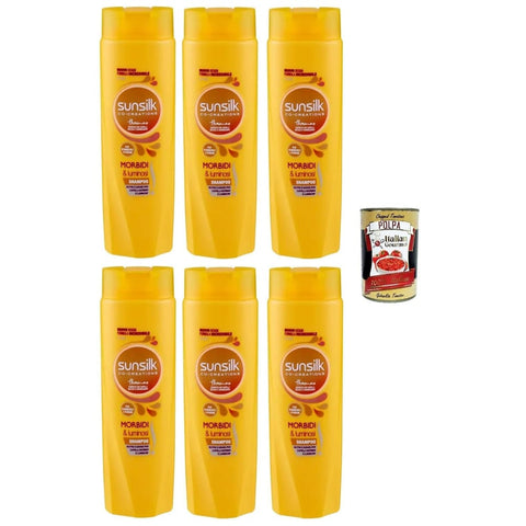 Sunsilk Shampoos Sunsilk Morbidi e Luminosi Shampo per capelli secchi Weiches und glänzendes Shampoo für trockenes Haar 6x250ml Original italienisch inkl. Italian Gourmet Polpa 400g Dose 8720182541345