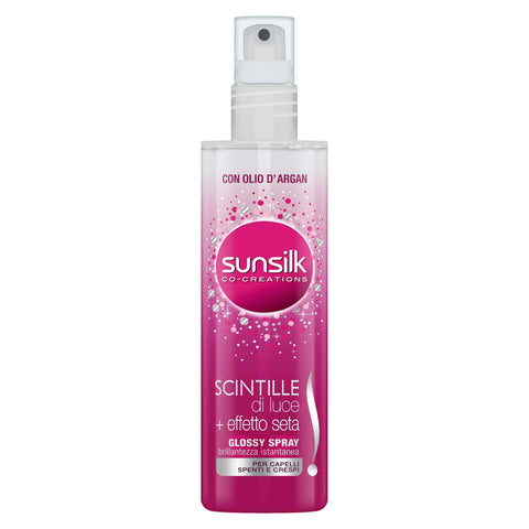Sunsilk Acquaspray Lichtfunken, Glossy Spray für sofortigen Glanz, entwirrt das Haar mit Arganöl, wirkt Kräuselung entgegen, verleiht Glanz für glänzendes Haar, 6 Stück à 200 ml Original italienisch