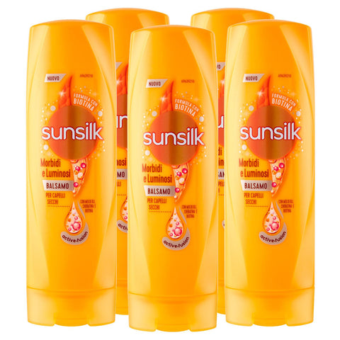 Sunsilk Weiche & helle Conditioner für trockenes und stumpfes Haar, feuchtigkeitsspendend mit Keratin und Biotin, Arganöl und Mandelöl, 5 Flaschen à 200 ml Original italienisch