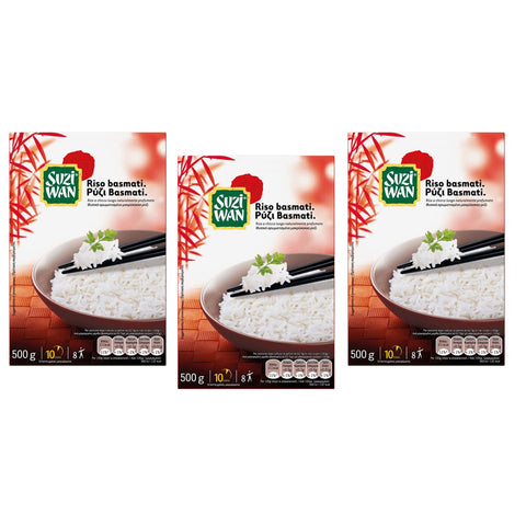Suzi Wan Riso Basmati Langer Dünner Reis Basmatireis in 10 Minuten Fertig Packung 3x500g Original italienisch