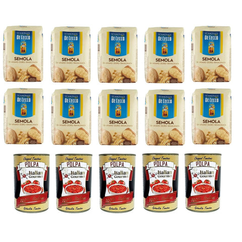 Testpaket Hartweizengrieß Koch- & Backzutaten Testpaket Hartweizengrieß Semola di Grano Duro De Cecco 10x 1 kg und Italian Gourmet Polpa di pomodoro Fein gehacktes Tomatenmark 5x 400 g italienisch Original 8032804040014