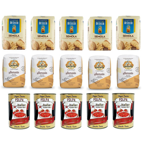 Testpaket Hartweizengrieß Koch- & Backzutaten Testpaket Hartweizengrieß - Semola di Grano Duro De Cecco 5x1 kg 5x1 Kg Caputo und Italian Gourmet Polpa di pomodoro Fein gehacktes Tomatenmark 5x400 g 8032804040014