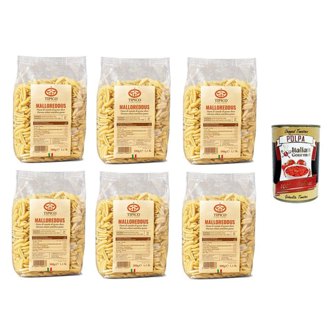 Tipico di Nudelgerichte Tipico di Sardegna- Malloreddus Nudeln aus Hartweizengrieß – 6x500 g italienisch Original Pastasauce + kostenlos Polpa di Pomodoro 400 g 8000491000437