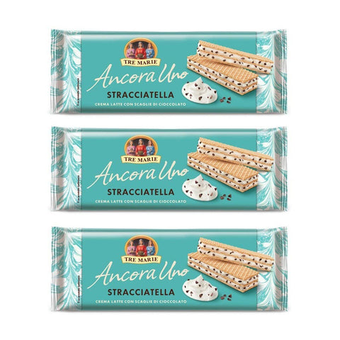 Tre Marie Ancora Uno Wafer Stracciatella Waffeln gefüllt mit Milchschokolade Creme und Schokoladenstücke 140g 3x Original italienisch