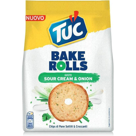 Tuc Bake Rolls, dünne und knusprige Brotchips mit Sauerrahm und Zwiebelgeschmack 150 g Kekse italienisch Original