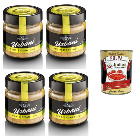 Urbani Sugo Pronto Pesto Urbani Sugo Pronto Pesto e Tartufi Fertige Pesto- und Trüffelsauce 4x130gr Original italienisch inkl. Italian Gourmet Polpa 400g 8032804040014