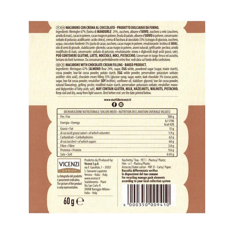 Vicenzi Kekse 6x Vicenzi Macaron al Cioccolato Schokoladenmakrone 60gr