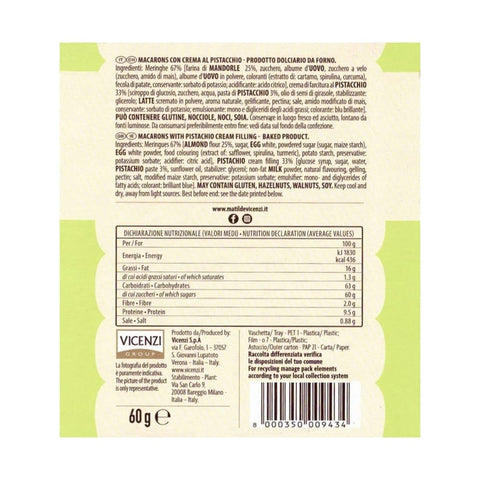 Vicenzi Kekse 6x Vicenzi Macaron al Pistacchio Pistazien-Macaron 60gr