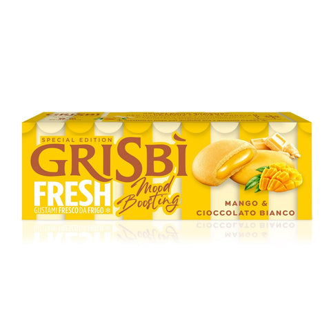 Vicenzi Knabberartikel 12x Vicenzi Grisbì Mango e Cioccolato bianco Kekse mit Mango- und weißer Schokoladencremefüllung, 112 g
