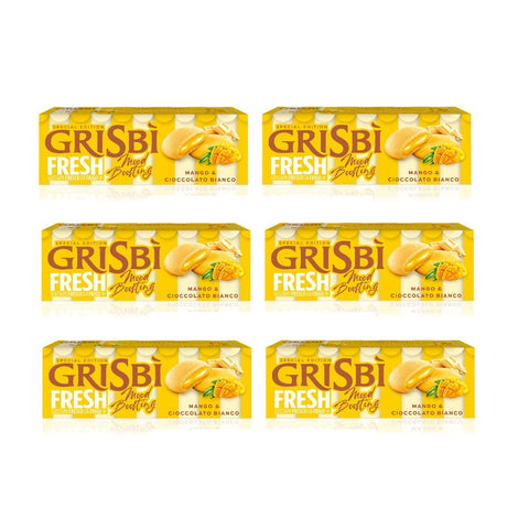 Vicenzi Knabberartikel 6x Vicenzi Grisbì Mango e Cioccolato bianco Kekse mit Mango- und weißer Schokoladencremefüllung, 112 g