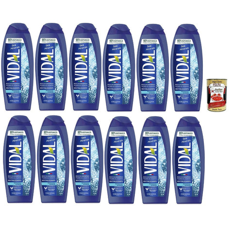 Vidal Duschgel Vidal Docciaschiuma Rivitalizzante, Minerali marini, sea minerals 12x 250ml, Arganöl Duschgel Flüssigpuder Pflege und Reinigung des Körpers Original italienisch inkl. Italian Gourmet Polpa 400g 8032804040014