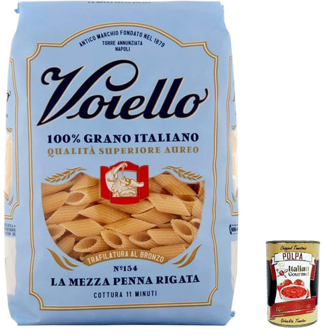 Voiello Kurze Pasta Voiello Pasta Mezze Penne Rigate Nudeln 100 % italienische N 154 500g 5x Original italienisch inkl. Italian Gourmet Polpa 400g 8076810500568