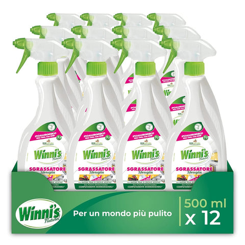 Winni's Allzweckreiniger Winni's Universal-Fettlöser für verschiedene Oberflächen, hypoallergen, Vorbehandlung gegen Flecken, Duft Marseille, Rohstoffe pflanzlicher Herkunft, 500 ml x 12 Packungen Original italienisch 8002295000842