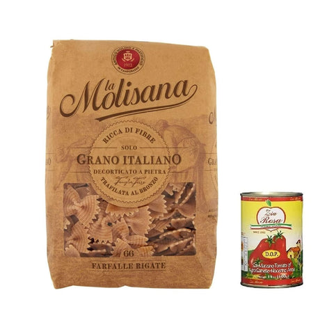 Zia Rosa Kategorien Zia Rosa La Molisana Pasta Integrale Farfalle Rigate n°66 Vollkornnudeln Vollkornpasta,100% italienischer Weizen,Bronzepaste 500 g Packung + Zia Rosa DOP Pomodoro San Marzano Dose von 400 g italienisch Original 8004690616604