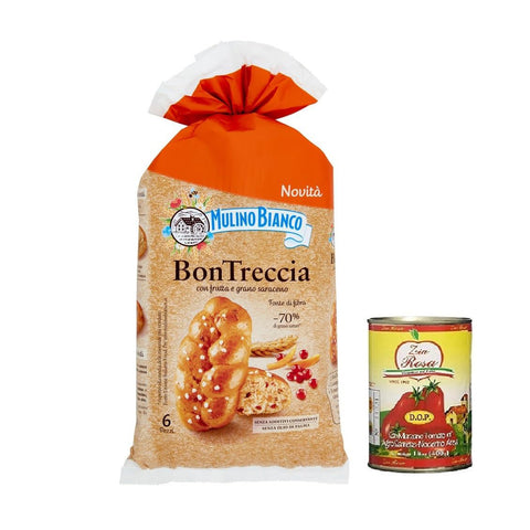 Mulino Bianco Bontreccia, Vollkornbrot mit Preiselbeeren und Buchweizen 225g 3x Original italienisch inkl. Zia Rosa DOP Pomodoro San Marzano Dose von 400g