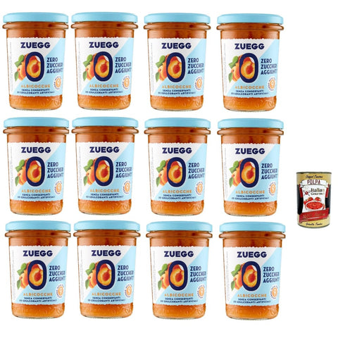 Zuegg Fruchtaufstrich Zuegg zero zuccheri Aprikosen Konfitüre marmelade jam Zuckerfrei, 12x 220g Original italienisch inkl. Italian Gourmet Polpa 400g + Italian Gourmet Polpa 400g 8032804040014