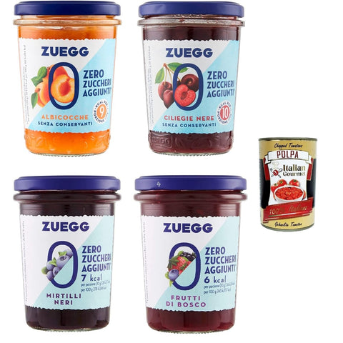 Zuegg Konfitüren Zuegg zero zuccheri marmelade jam Zuckerfrei 4x 220g Testpaket Original italienisch inkl. Italian Gourmet Polpa 400g 80304388
